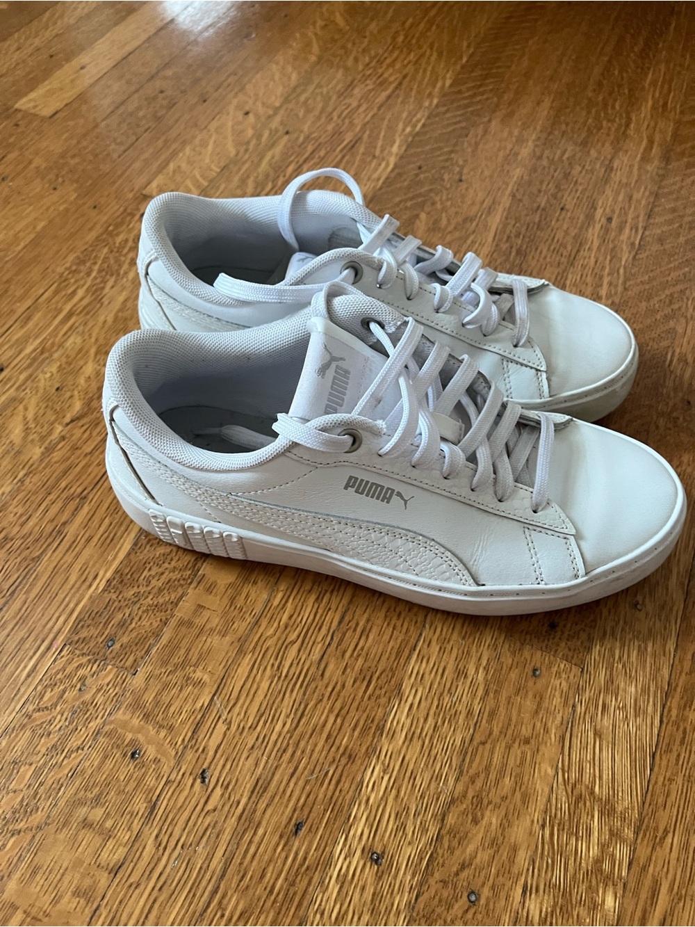 Puma White Low-Profile Leather Sneakers -wore 1 time